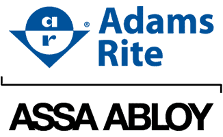 Blue Adams Rite logo with a geometric design including the letters "ar" inside a circle and triangle. A simplified depiction of a lock mechanism appears below the text.